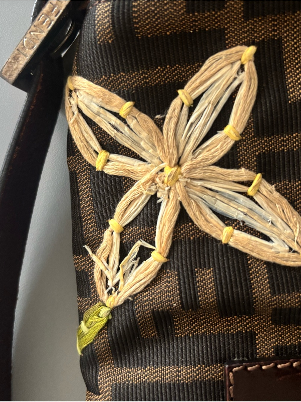 Vintage Fendi Zucca Monogram Floral Embroidered Baguette Bag - Picture 6 of 16